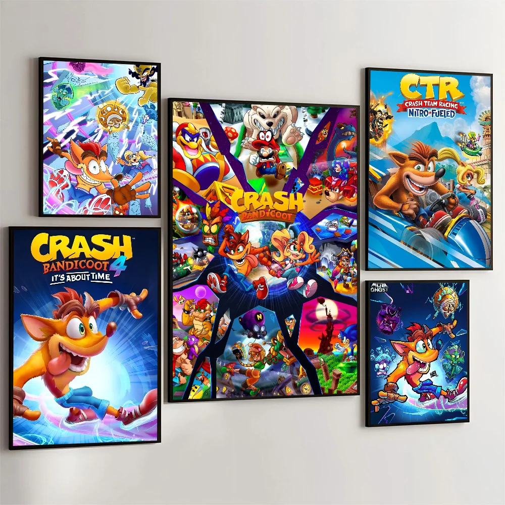 C_CrashS_B- Bandicoot Game Poster Self-adhesive Art Waterproof Paper Sticker Coffee House Bar Room Wall Decor