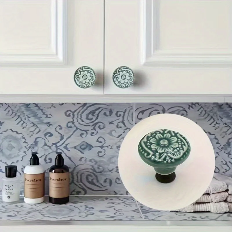 4Pcs Premium Green Ceramic Drawer Handles - Cabinet, Closet, Bathroom Door & Vanity Hardware Accessories