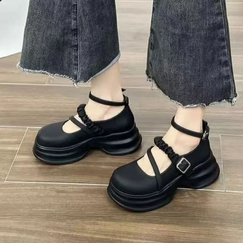 

Черные женские туфли Мэри Джейн на толстом каблуке во французском стиле, весна-осень, новый стиль для юбок, туфли на высоком каблуке без шнуровки с круглым носком в стиле ретро