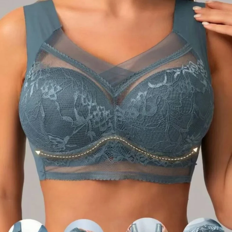 طقم حمالة صدر دانتيل بدون خياطة مكون من 3 قطع للنساء، حمالة صدر رياضية لاسلكية، حمالة صدر رافعة، حمالة صدر للنساء - حمالة صدر لاسلكية للنساء