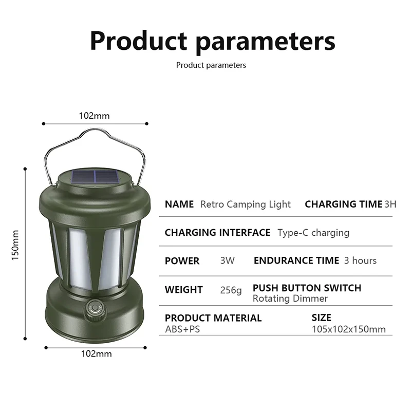 Portable Solar USB Rechargeable LED Camping Lamp Dimming of Cold and Warm Outdoor Environmental Protection Camp Tent Lantern