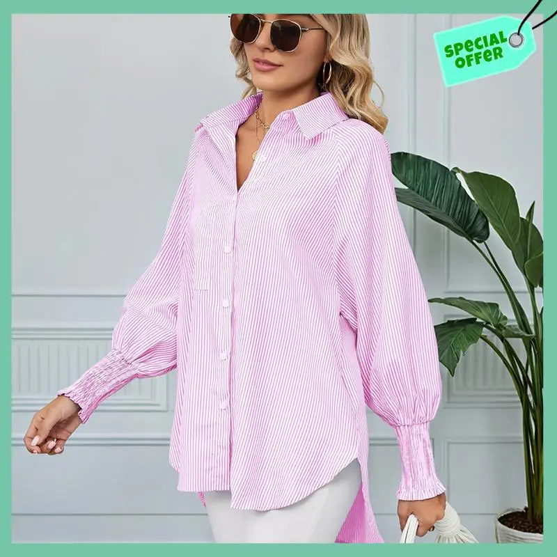 

Sturdy Womens Striped Button Down Shirts Long Sleeve Tunic Tops