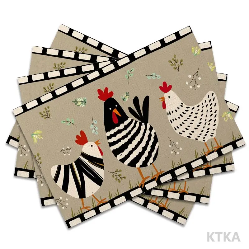 4Pcs, American Retro Pastoral Chicken Placemats, the Best Placemats, Washable, Suitable for Holiday Parties, Home Decoration, Kitchen Countertops, Rectangular Dining Rooms, Making Your Dining Room and Kitchen More Beautiful, Birthday Gifts and Housewarming Party Gifts for Family and Friends