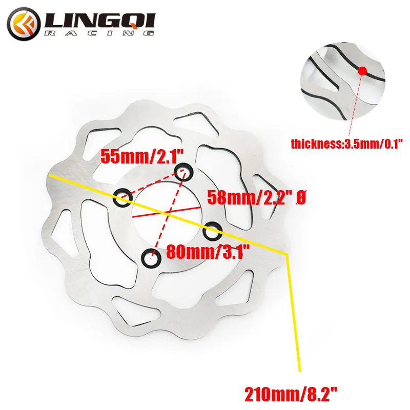 Тормозные диски LING QI, роторы 210 мм, 4 отверстия, передняя и задняя плавающая дисковая пластина, универсальная для пит-байка, большая модификация мотоцикла