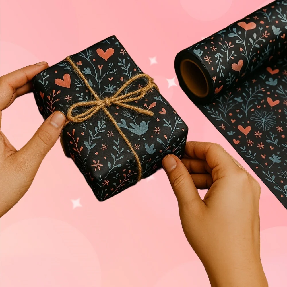 

Romantic Tone Wrapping Paper: Red Heart & Bird Print for Valentine’s/Women’s Day Sweet Gifts, Romantic Party Decor & Love Wrap