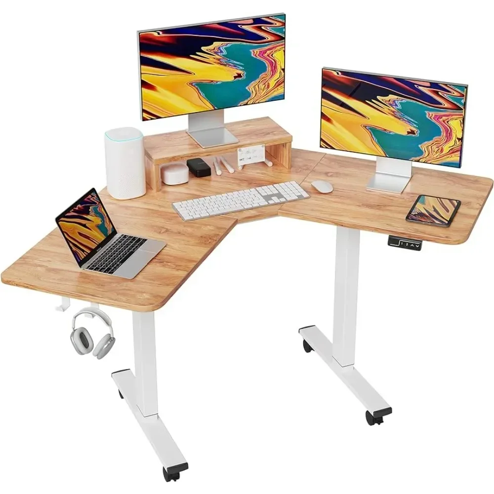 

L-Shaped Electric Standing Desk, 48 Inch Adjustable Height Stand Up Desk with Monitor Stand, Sit Stand Home Office Desk