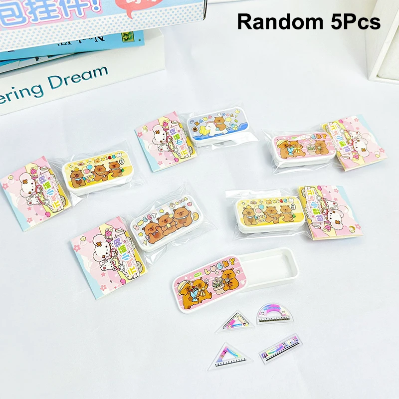 Juego de 5 colgantes pequeños de papelería simulada, estuche de lápices de juguete, estructura realista familiar de juego, mini caja de notas