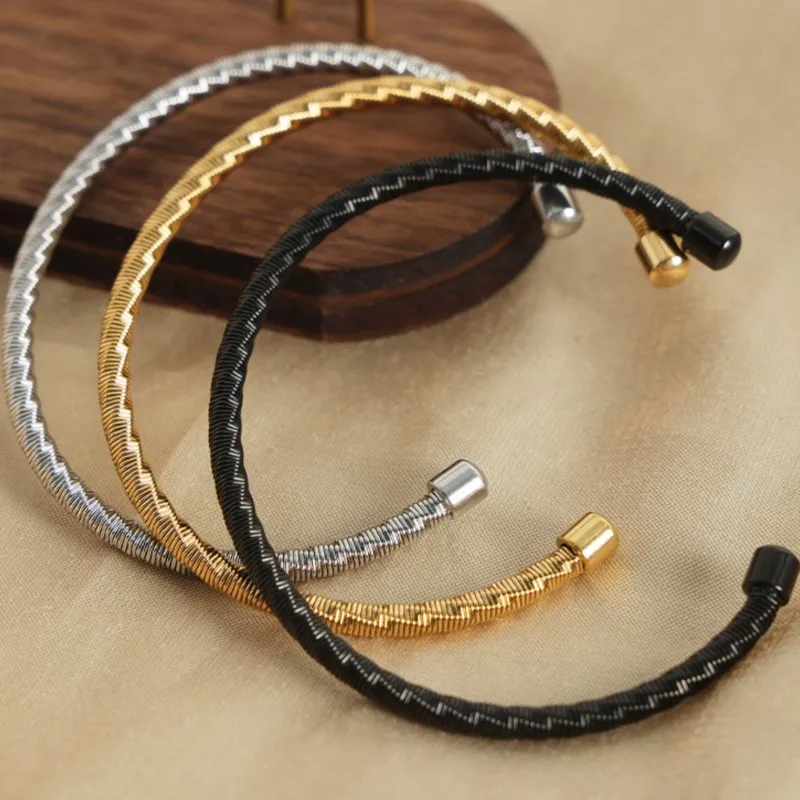 سوار حبل ملتوي من الفولاذ المقاوم للصدأ للرجال والنساء ، ذهبي ، فضي ، لون أسود ، سوار معصم للأزواج ، أساور الكفة ، جودة عالية #5