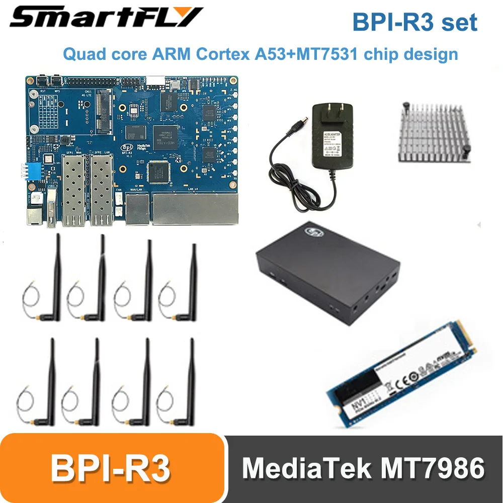 

Banana Pi BPI R3 Set MediaTek MT7986 quad core Router Development Board,2G RAM ,8G eMMC Flash Support Wi-Fi6 5 GbE network port