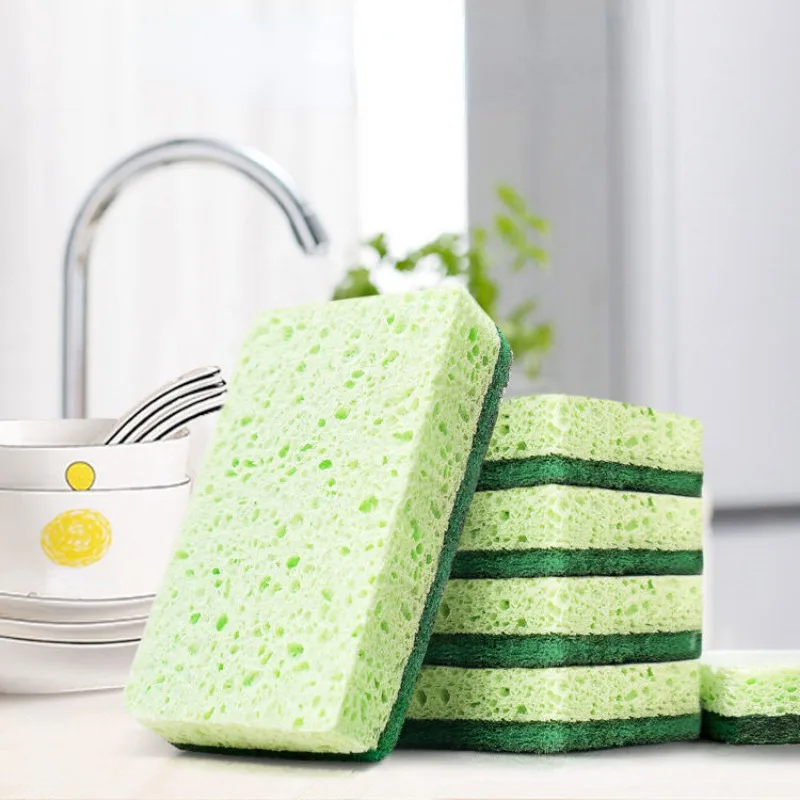 

2Pcs Native Wood Pulp Cotton Double-sided Cleaning Sponge Household Scouring Pad Kitchen Cloth Dish Kitchen Accessories