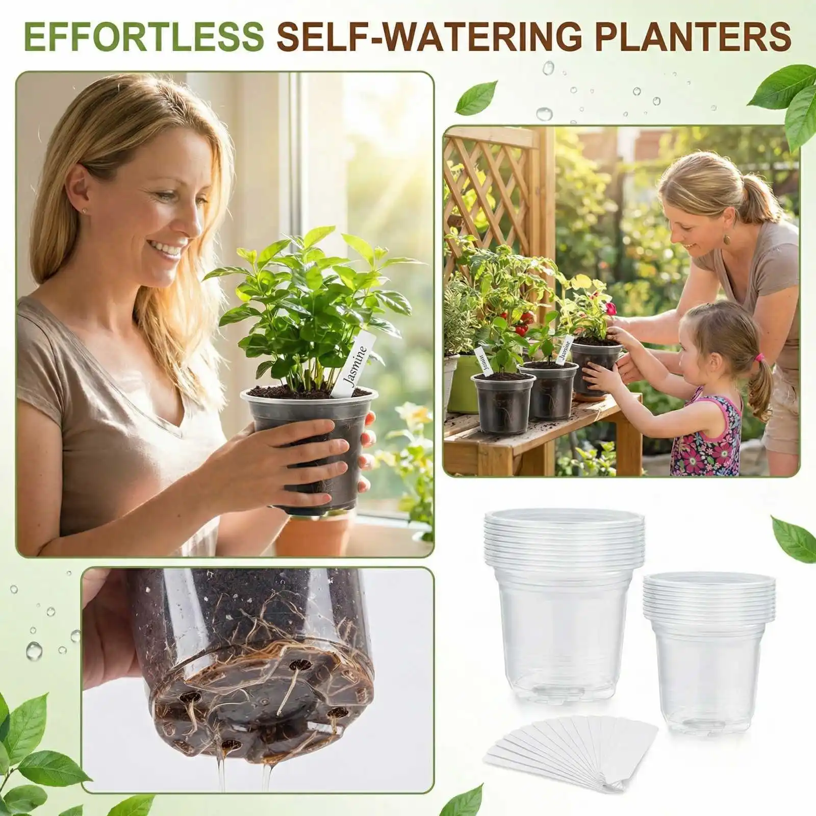 Plastic Clear Nursery Pots Transparent Planters for Seedlings Easy Monitoring Water and Soil Humidity Home Garden Mini Planters