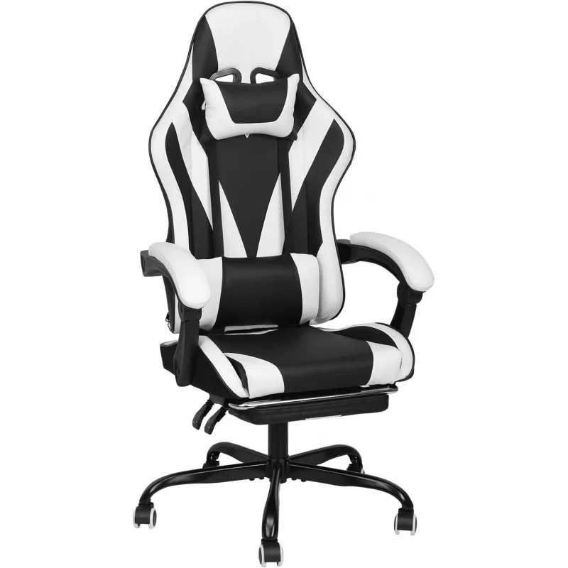 Gaming Chair with Linkage High Back Video Gaming Chair, Black/White