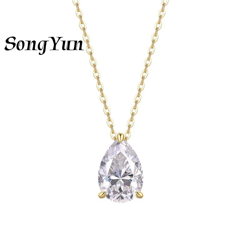 

SONGYUN Designer Jewelry 925 Sterling Silver Necklace Moissanite Diamond Halo Formal for Wife Real Gold Plated SYT Patent Pendan