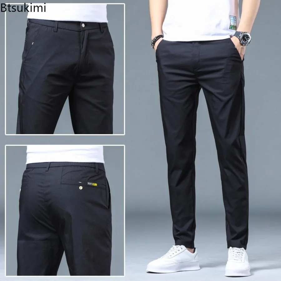 2025 Spring Summer Casual Pants for Men Comfortable Ice Silk Slim Straight Pants Fashion Versatile Trousers Male Brand Clothing