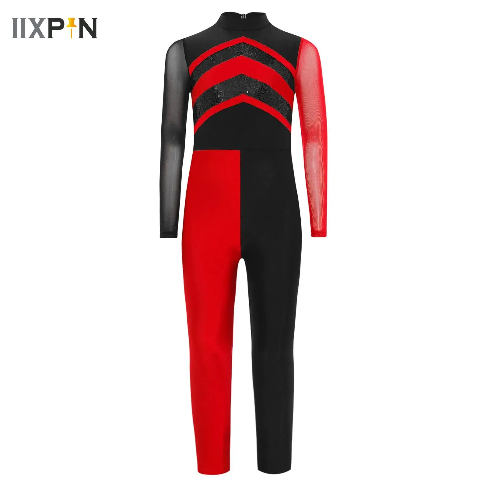 

Girls Shiny Gymnastics Performance Unitard Long Sleeve Ballet Dance Leotard Bodysuit Catsuit Children Figure Skating Jumpsuits