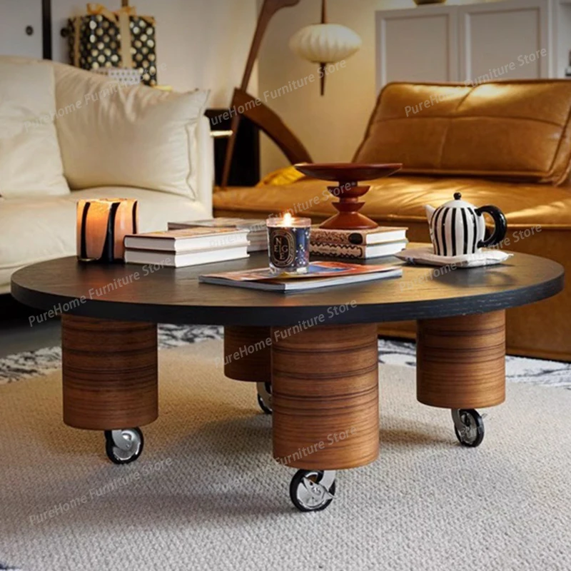 

Mid-Century Style Mobile Coffee Tables Nordic Creative Round Living Room Coffee Tables Solid Wood Retro Home Furniture FYCT