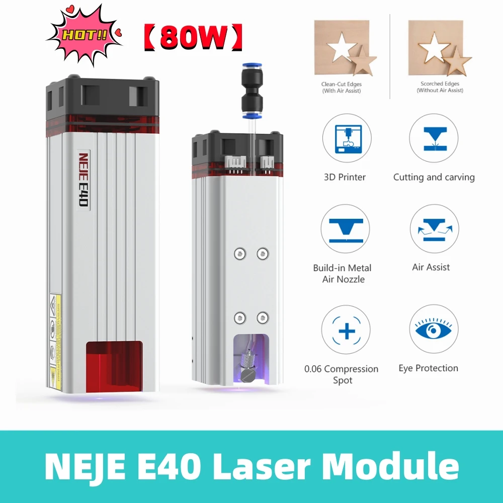 NEJE E40 Laser Module Kit 80W High Power Fixed Focal Laser Module for CNC Laser Engraver Metal Carving and Wood Cutting Tool