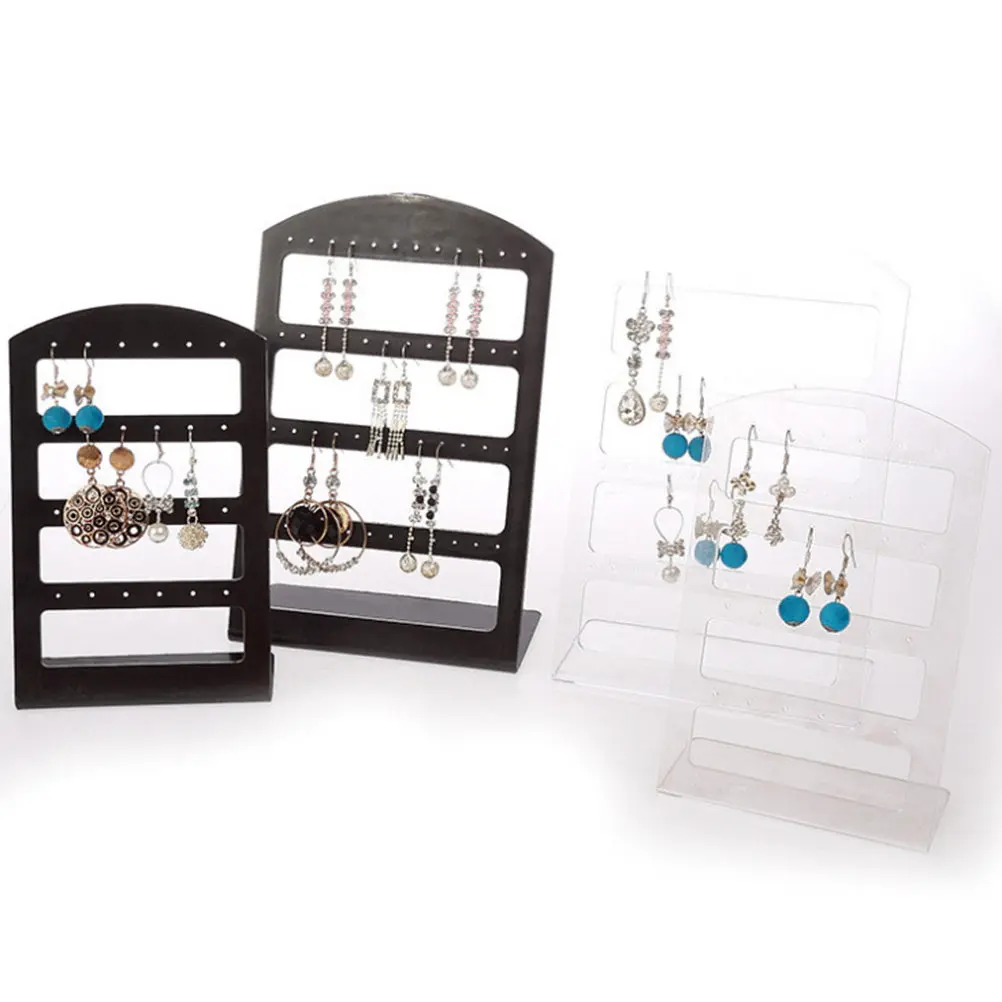 48 Holes Earrings Display Rack Acrylic Jewelry Holder Organizer Stand Black for Home Business Earring Rack Organizer Stand