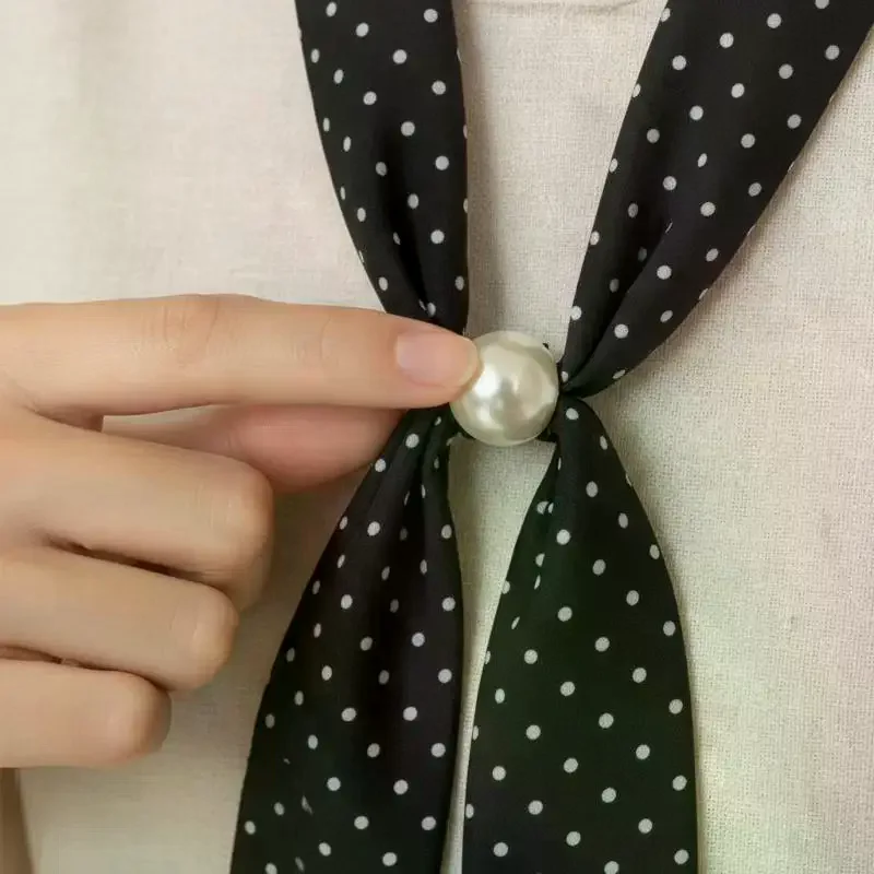 

Black Polka Dot Pearl Scarf Clip Vintage Choker Scarf For Women French Style Shirt Collar Accessory