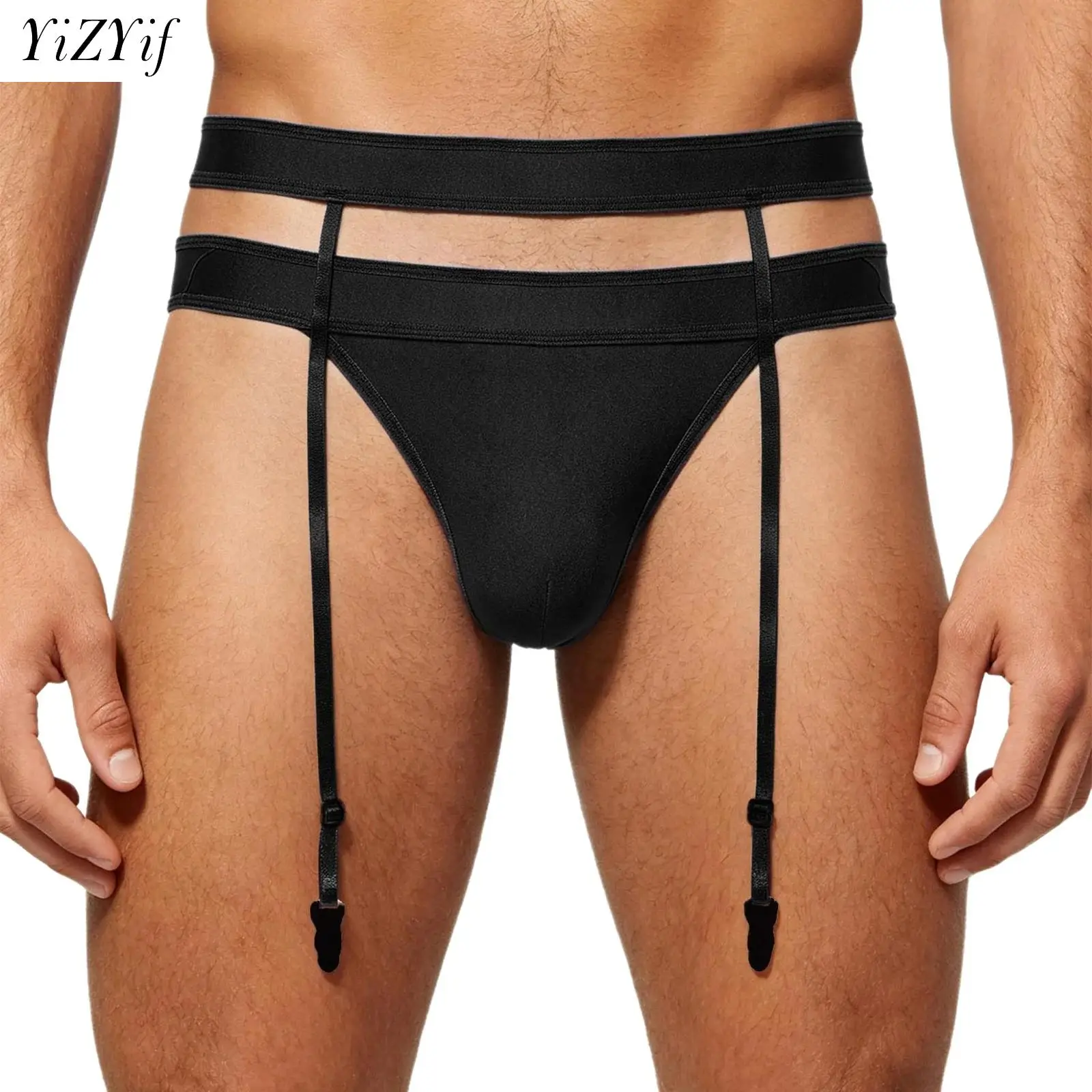 

Men Bulge Pouch Jockstrap Briefs Lingerie Elastic Waist Belt T-back Thongs Pantie with Built-in Garter Male Underpants Nightwear