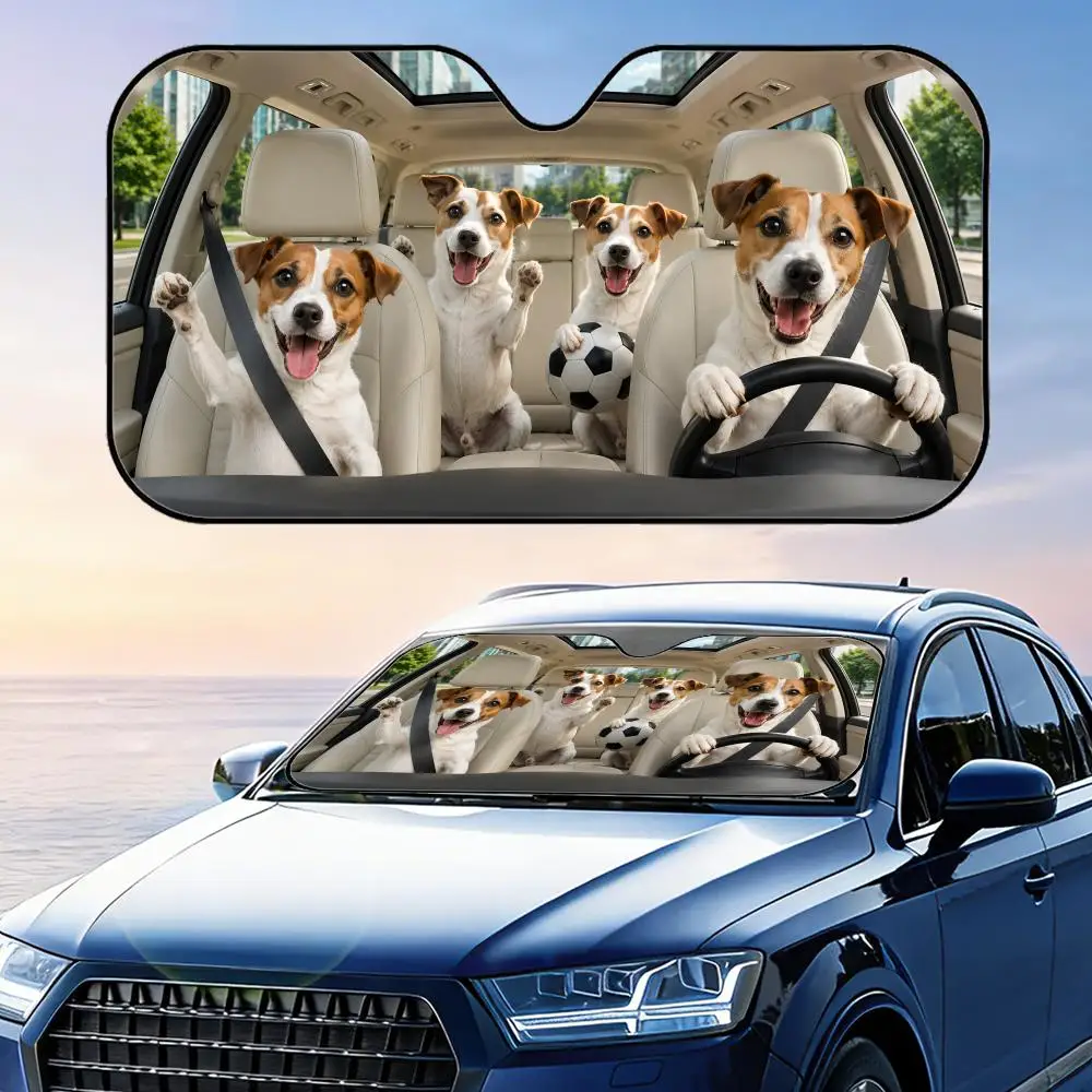 

Jack Russell Terrier Soccer Sun Visor Car Front Windshield Sun Shade Foldable Reflective UV Protection Heat Insulation Cover