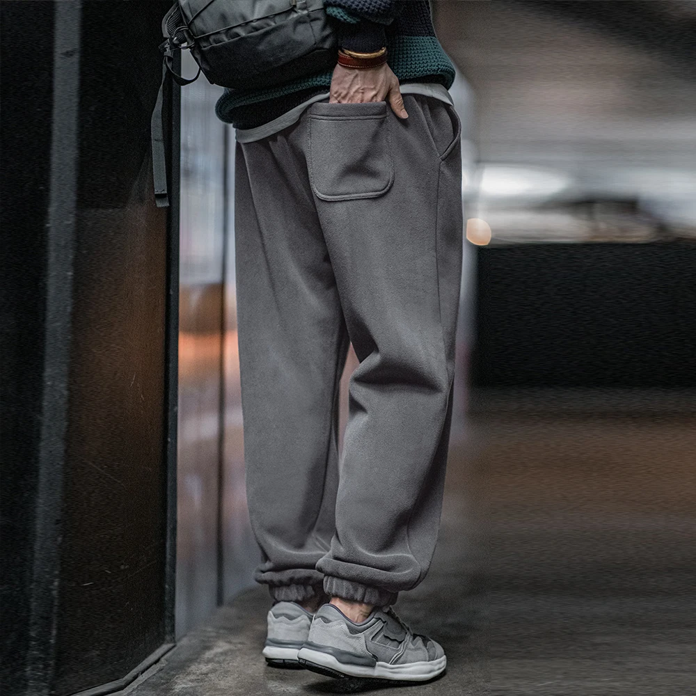 Maden Pantaloni sportivi con risvolto in pile polare tinta unita casual da uomo Pantaloni foderati in pile in vita elastica Pantaloni sportivi caldi a gamba dritta