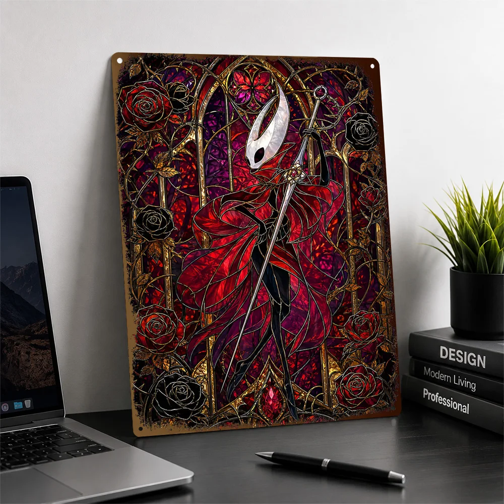 Hornet Red Rose Textured Metal Poster Stained Glass Wall Art For Entertainment Room Personalized Aluminum Sign Birthday Gift