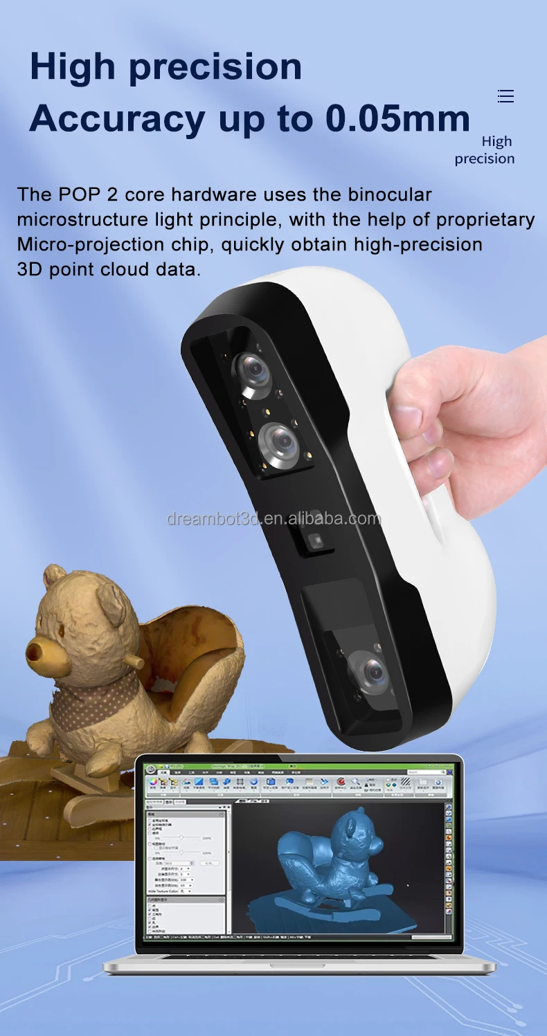 Factory price high accuracy 0.02mm portable 2f handheld 3d scanner for people