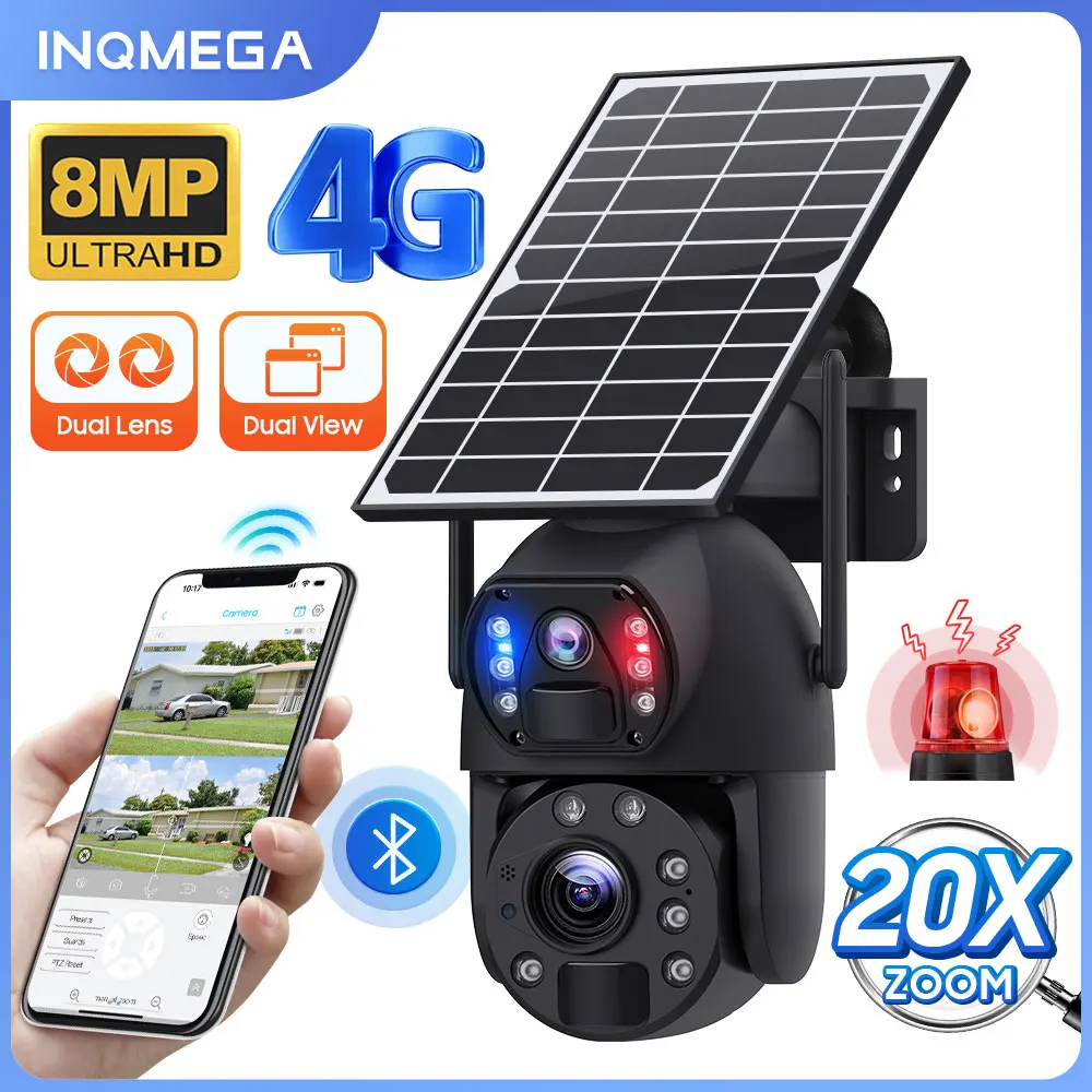 camera ao ar livre com energia solar cartao sim cam visao noturna colorida wifi cam corte pir tela dupla 4g 8mp zoom 20x 4g 01