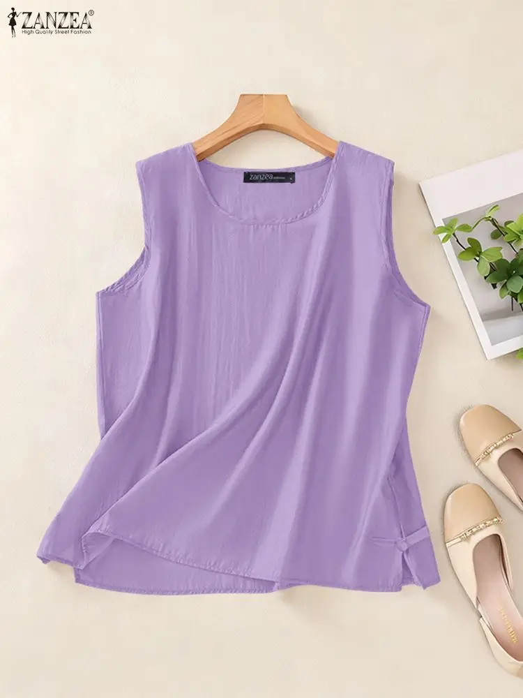 Zanzea verão moda tanques 2025 mulheres camisetas elegante casual sem mangas regatas em torno do pescoço solto sólido coreano blusas femininas