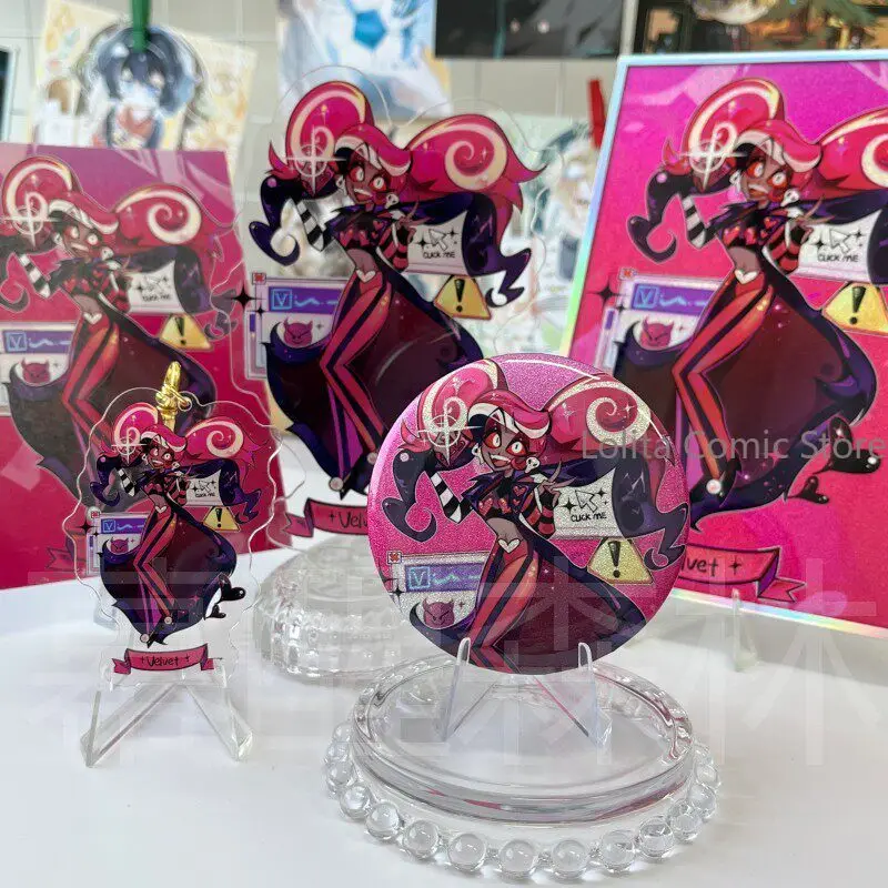 

Anime Hazbin Hotel Alastor Vox Adam Lucifer 75mm Double Flash Badge Keychain Postcard Acrylic Astandee Ornament Gift Cosplay