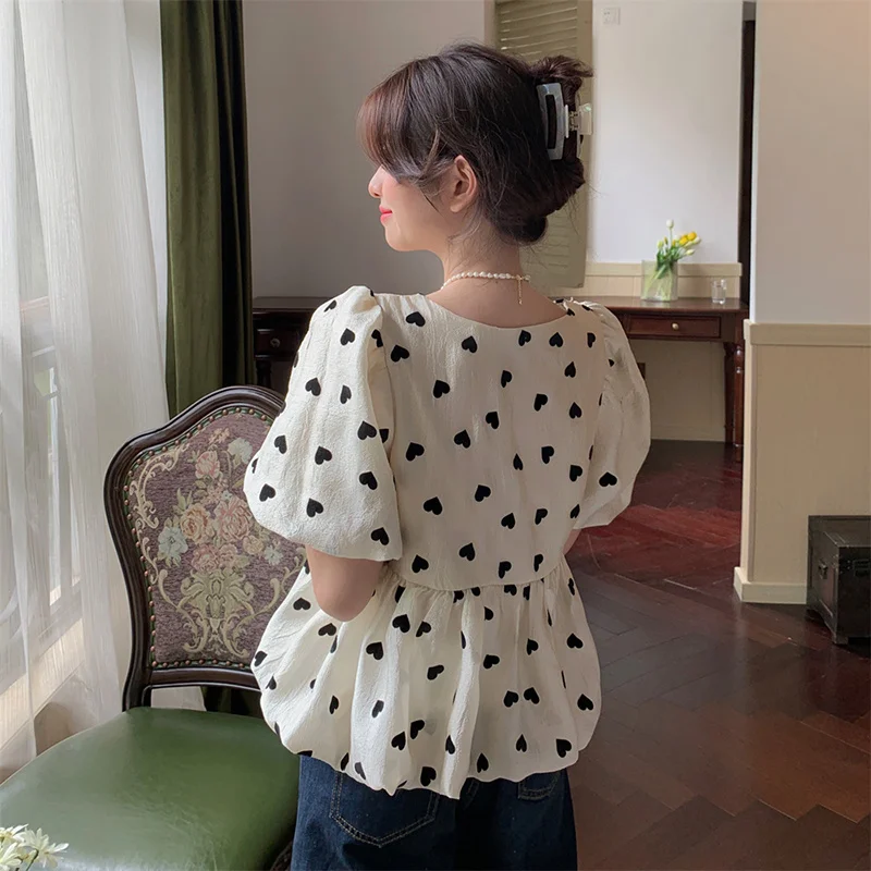 Camicie a maniche corte da donna Ins Style Mesh Splicing Pintuck Tunica corta Trendy Artistico Studente urbano Blogger Estate giovanile