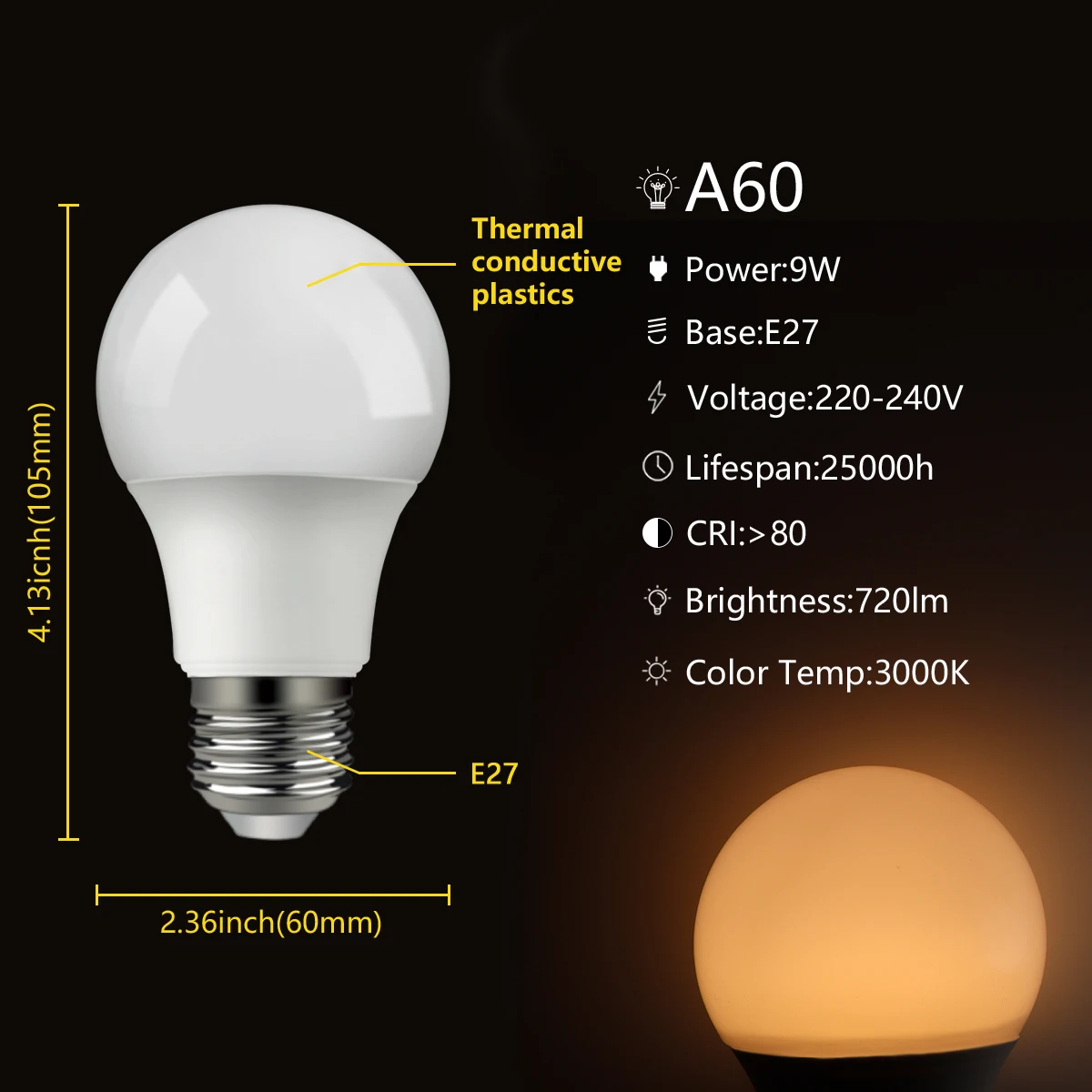 18pcs LED BULB A60 9w E27 B22 AC220V-240V 3000k 4000K 6000K Energy Saving Lamp For Home Office Interior Decoration