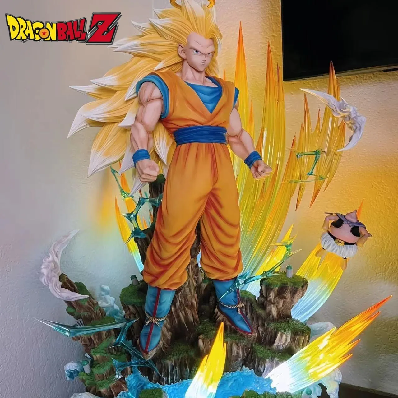 

35cm Dragon Ball Infinite Beginning Super Three Goku Gk Can Emit Light Double Head Anime Figures Scene PVC Model Ornaments Gift