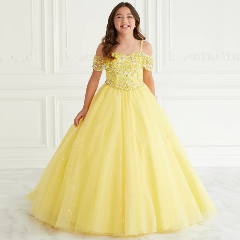 

Flower Girl Dresses Yellow Tulle Puffy Sequin Appliques Sleeveless For Wedding Birthday Party Evening Banquet Princess Gowns