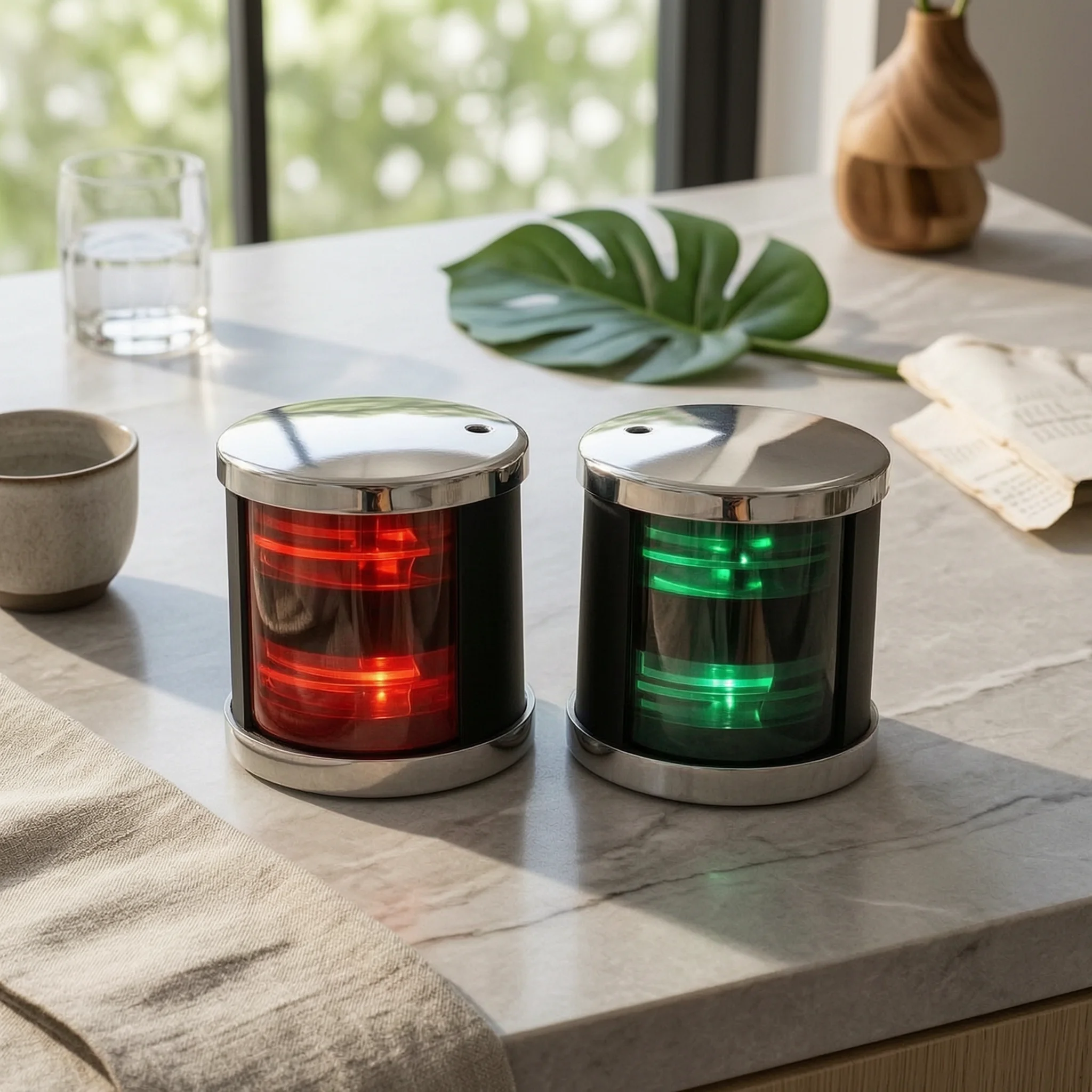 High Visibility Red and Green Lens Navigation Lighting Polished Silver Navigation Light for Boat Yacht Port Starboard