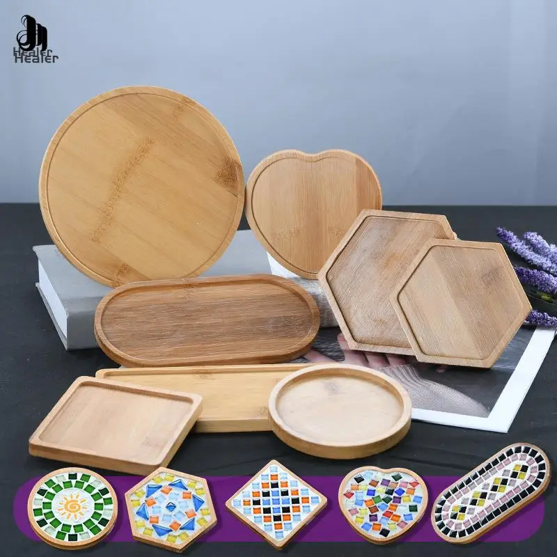 Oval Shape Bamboo Wood Saucer Plant Tray Mini Plant Flower Pot Stand Tray Dispenser Tray Vanity Countertop Bottles Organizer