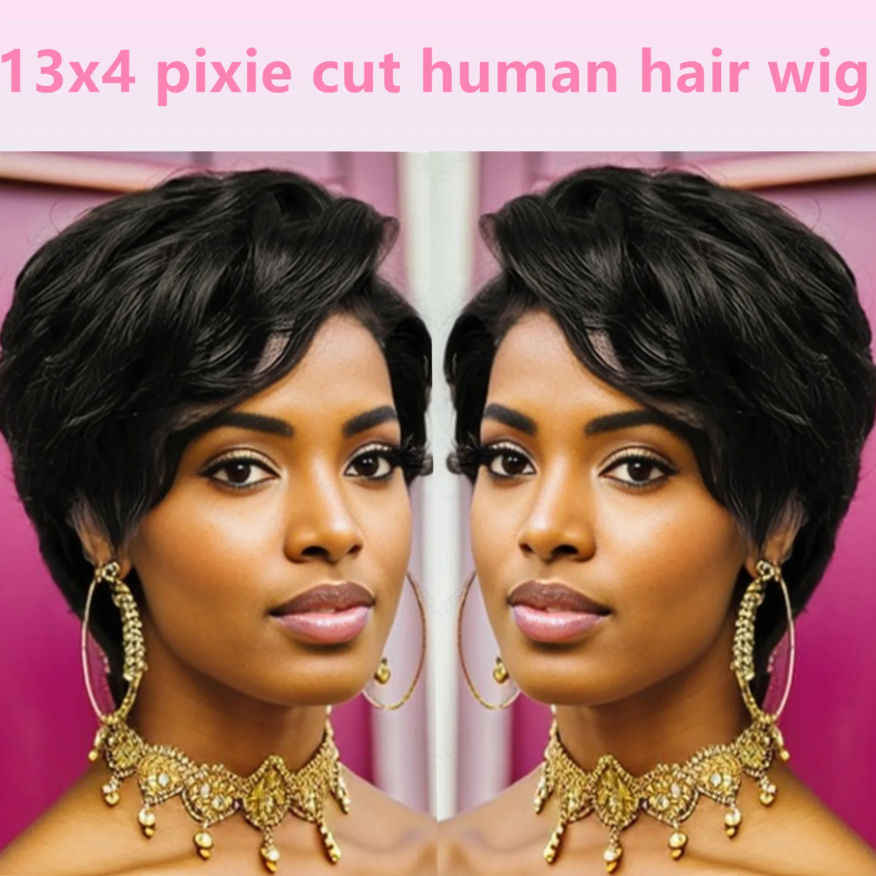 

13x4 frontal lace human hair wig 6inch brown black color 150% density pixie cut gift daily darty cospaly use wig