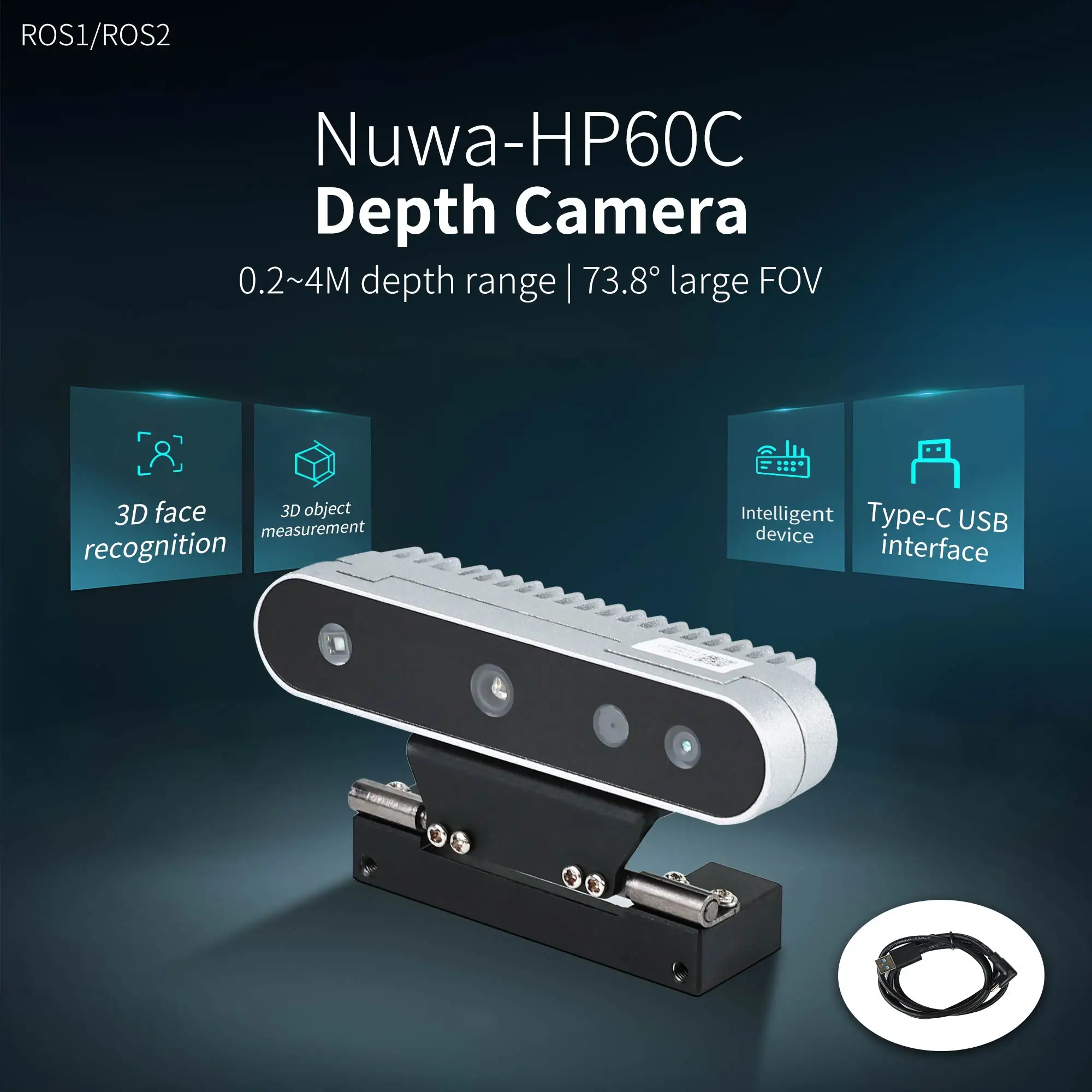Módulo Electrónico con Sensor de Profundidad 3D Nuwa-HP60C, FOV 73.8 °   Rango de Medición de 4 m, Compatible con ROS1 y ROS2 para Robot Jetson Raspberry Pi