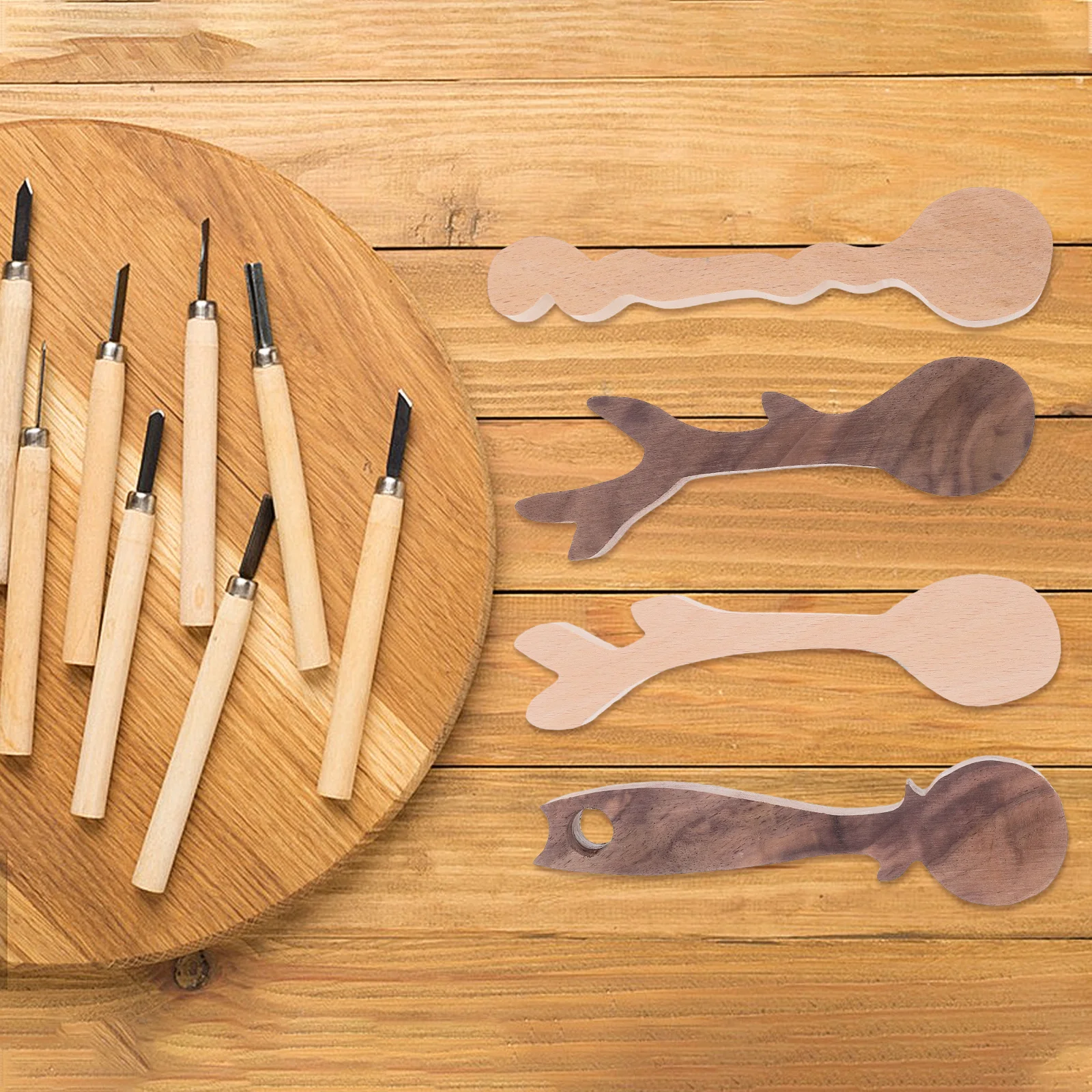 

4Pcs Spoon Carving Blanks DIY Wooden Craft Kits for Enthusiasts and Beginners Easy to Work with Woodcarving Blocks