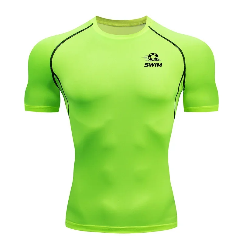 Men Surf Sunscreen Diving Suit Rash Protection t-Shirt Quick Dry Compression Swim Short Sleeve Beach Surf Top-J31