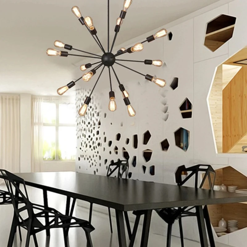 

Nordic Classic Designer Sputnik Chandelier Loft Retro Vintage Chandelier Dining Room Restaurant Bar Lights Black Chandelier