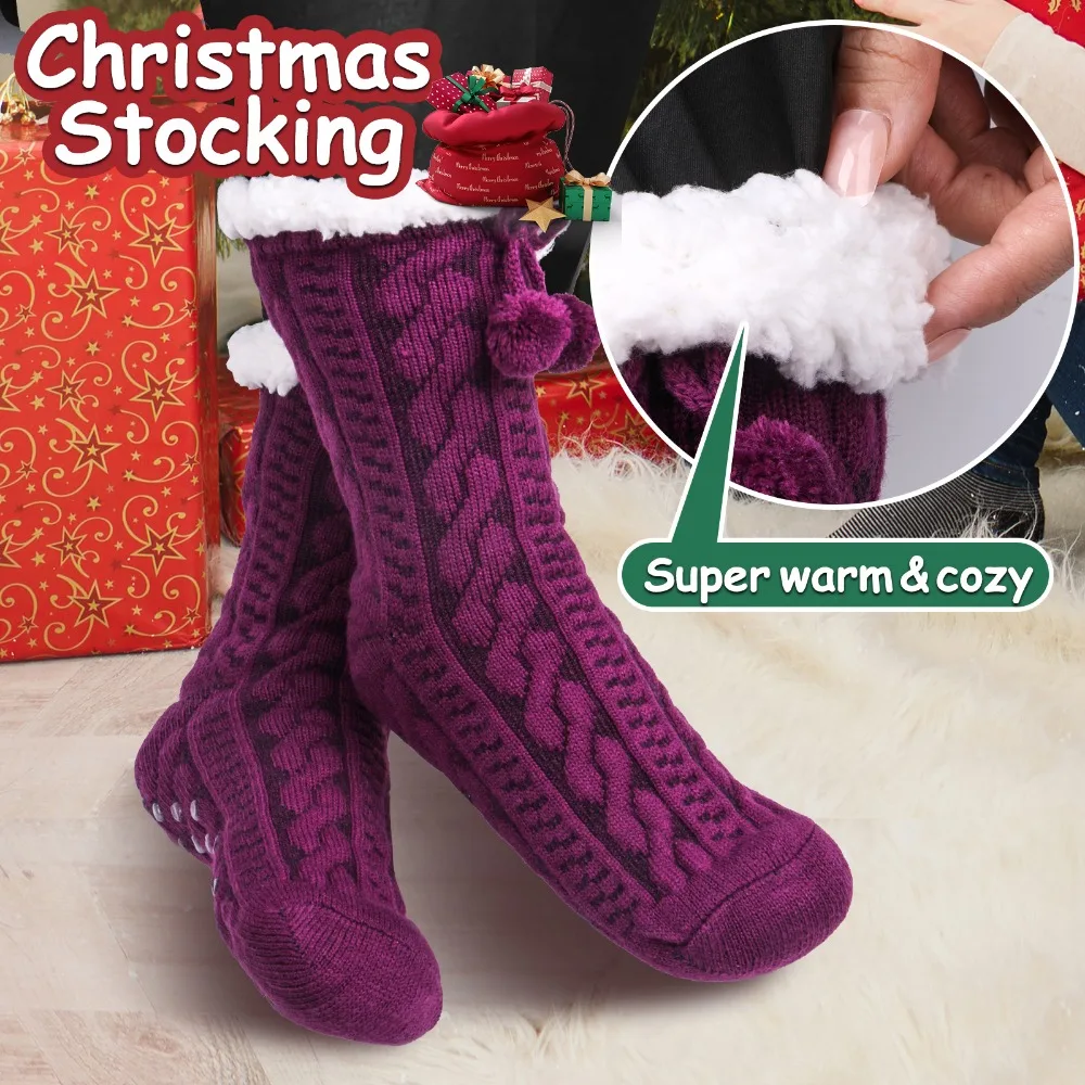 1 Pair Women Slipper Fuzzy Socks Fluffy Cozy Cabin Warm Winter Soft Thick Comfy Fleece Non Slip Home Socks Christmas Gifts