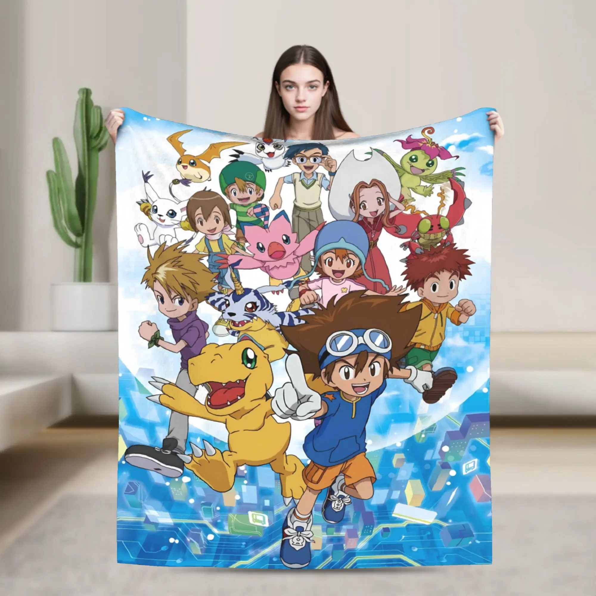 Digimon Adventure Anime Cartoon Flannel Blanket  Soft Durable Throw Blanket for Bedroom Picnic Pattern Bedspread Sofa Bed Cover