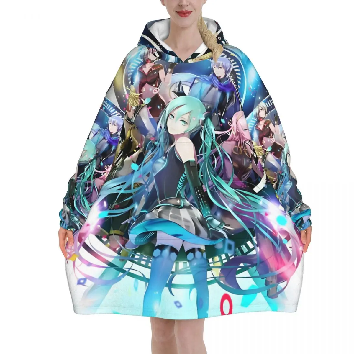 

Hatsune Miku Wearable Blanket Hoodie for Women Men Warm Cozy Oversize Blanket Sweatshirt Thick Fleece Hooded Blanket with Pocket