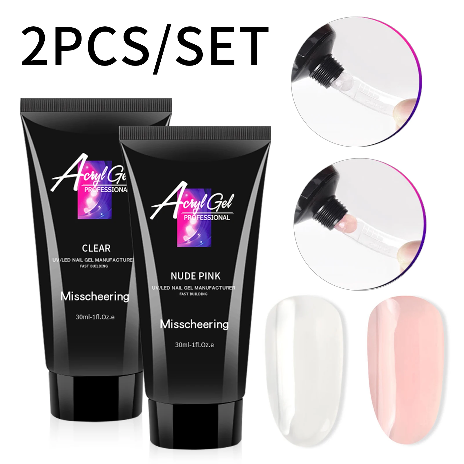2-teiliges Poly-Gel-Nagelverlängerungsset 30ml Klar Nude Rosa UV LED Acrylgel für schnellen Nagelbau Nagelkunst DIY Salon Maniküre-Werkzeug – Detail 1