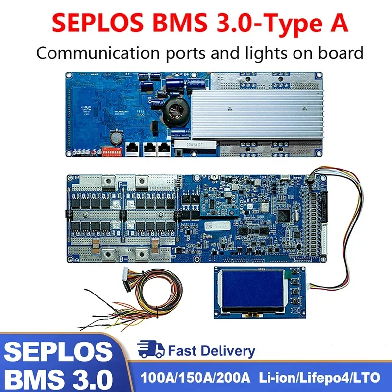 Seplos 3.0 Version Smart BMS 100A/150A/200A 24V/48V 13S 14S 8S 15S 16S LFP With Bluetooth LCD Screen BMS Li-Ion LiFePO4 Battery