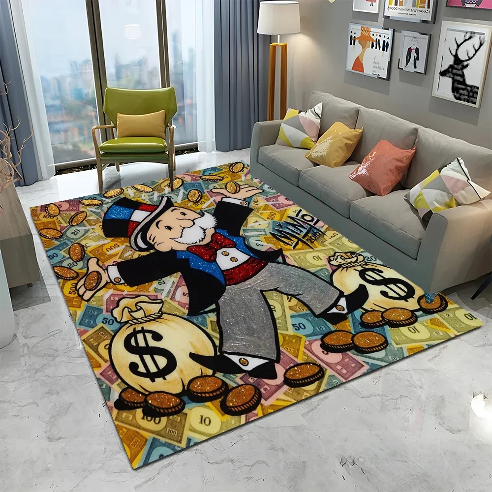 Alfombra de juegos Retro de dibujos animados de monopolio de dólar para el hogar, sala de estar, dormitorio, sofá, decoración de felpudo, alfombra antideslizante para niños