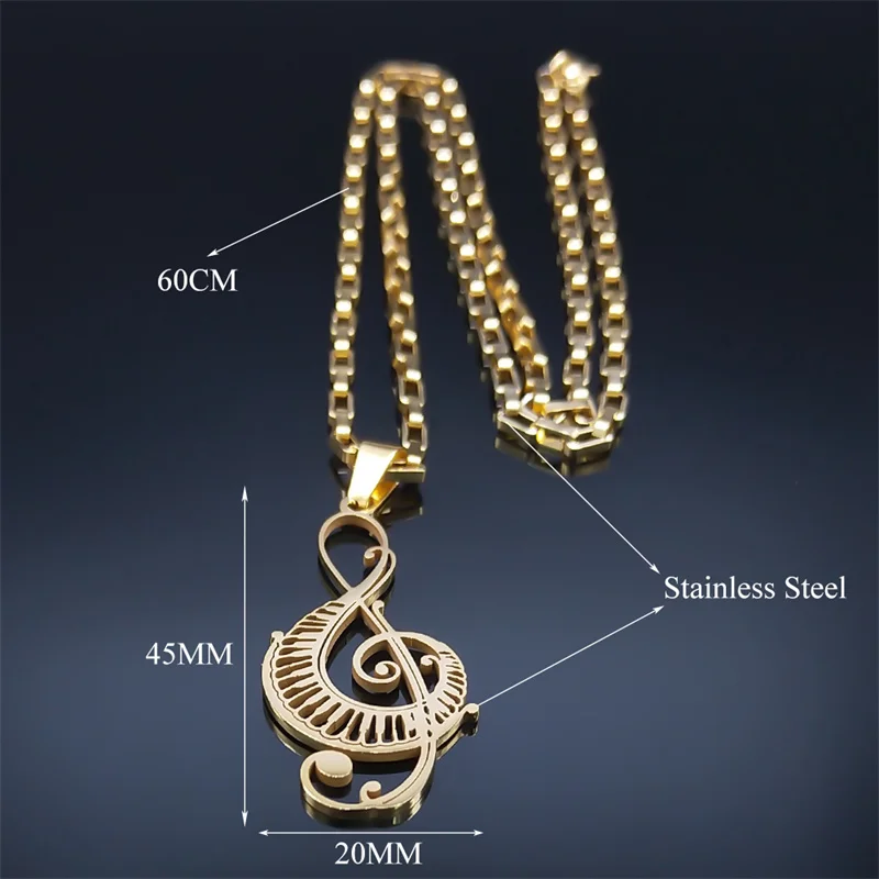 Music Note Treble Clef Chain Necklace for Women Men Stainless Steel Gold Color Musical Symbol Jewelry colar de musica N8598S06