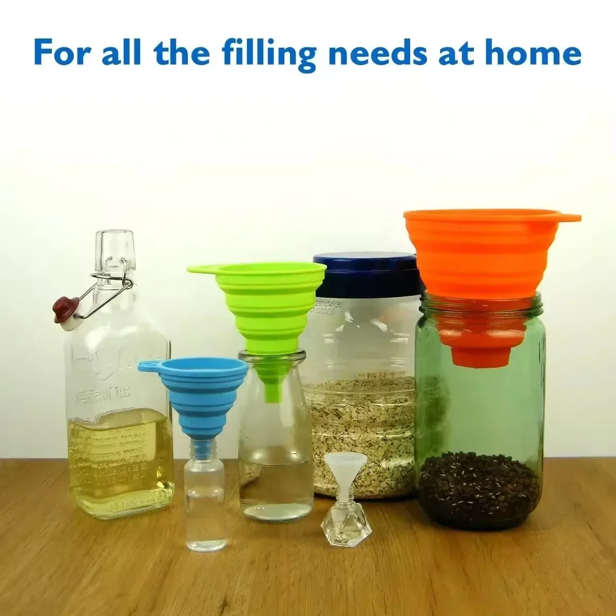 Foldable silicone liquid funnel, portable mini filling funnel, for storing cooking oil, sauces, juices, and car windshield washe